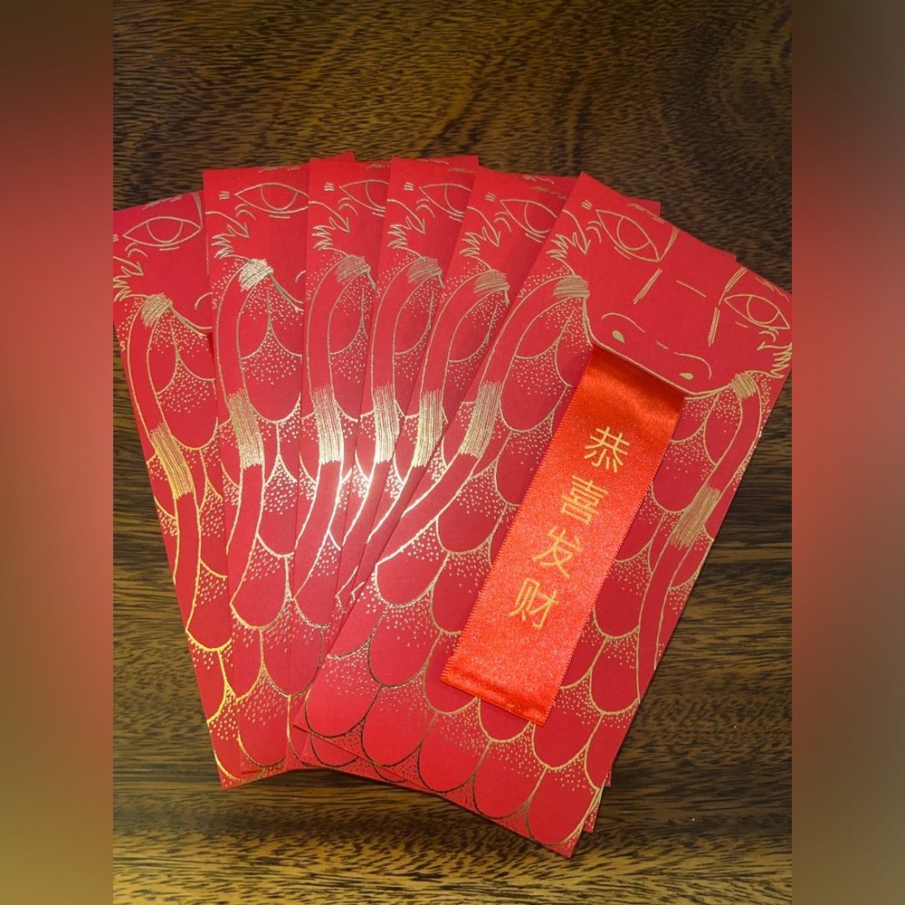 (6) Hermes Year of the Dragon red & gold Lunar New Year red money envelopes